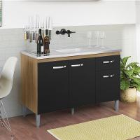 Balcao Para Pia Sem Tampo 118 Cm Gabriela Amendoa Preto Reajl Moveis Amendoa Preto - 7