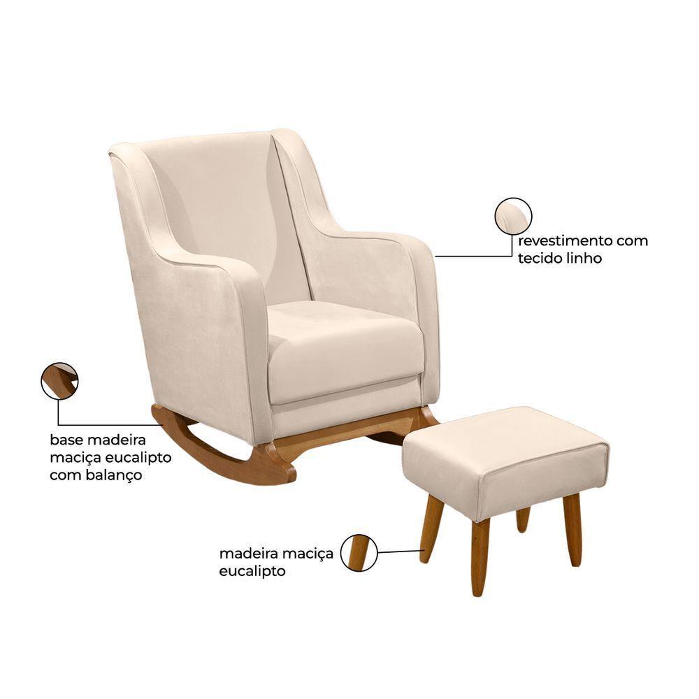Poltrona De Amamentação Com Balanço Com Puff Aquila Linho Ds Home Linho Bege - 4