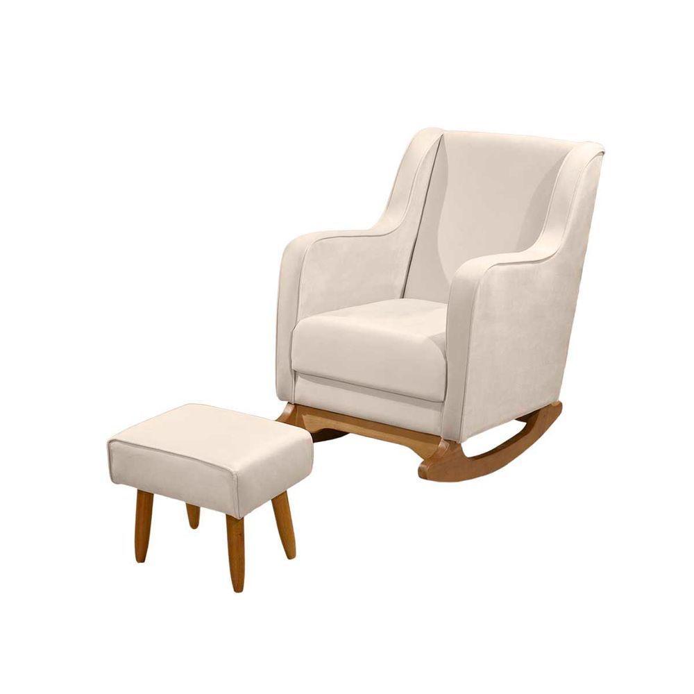 Poltrona De Amamentação Com Balanço Com Puff Aquila Linho Ds Home Veludo Off White - 1