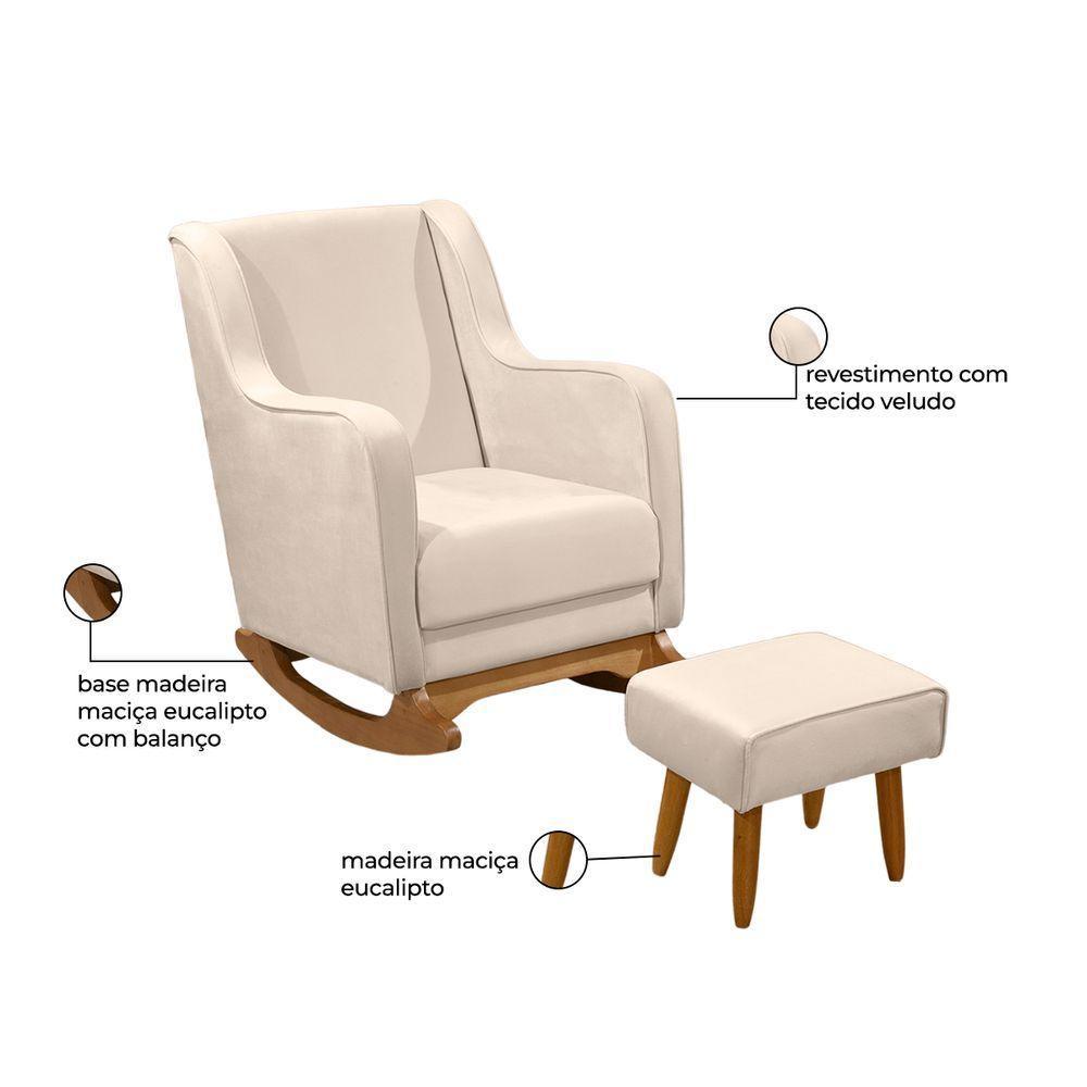 Poltrona De Amamentação Com Balanço Com Puff Aquila Linho Ds Home Veludo Off White - 4