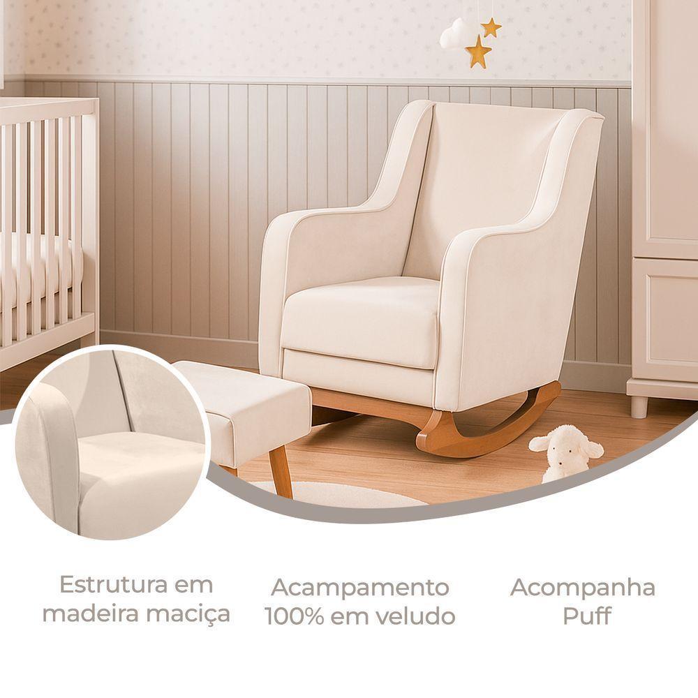 Poltrona De Amamentação Com Balanço Com Puff Aquila Linho Ds Home Veludo Off White - 5