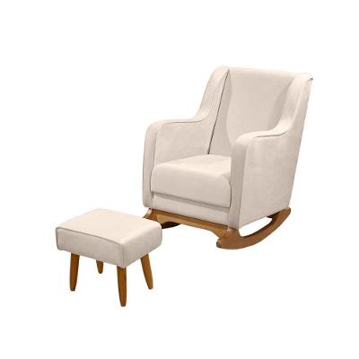 Poltrona De Amamentação Com Balanço Com Puff Aquila Linho Ds Home Veludo Off White