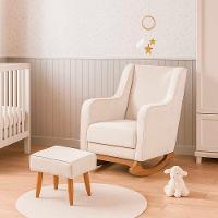 Poltrona De Amamentação Com Balanço Com Puff Aquila Linho Ds Home Veludo Off White - 6
