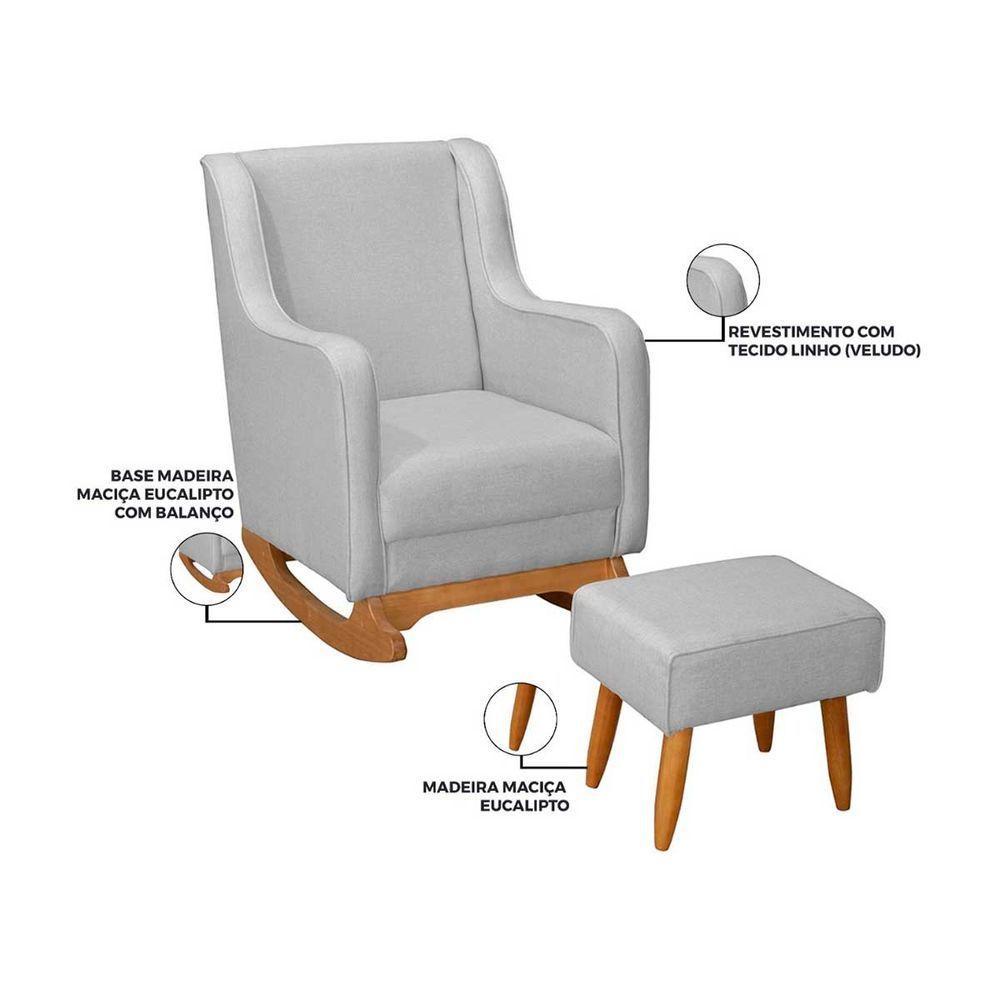 Poltrona De Amamentação Com Balanço Com Puff Aquila Linho Ds Home Linho Cinza - 4