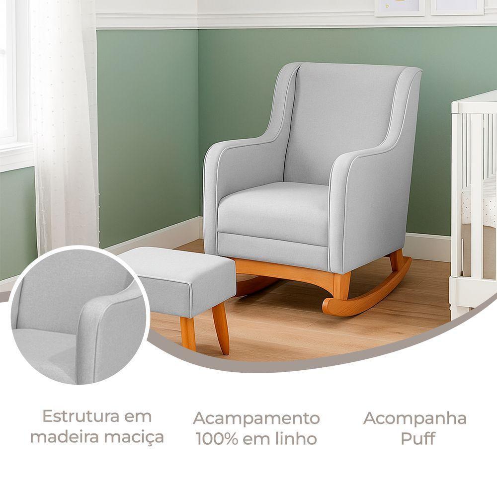 Poltrona De Amamentação Com Balanço Com Puff Aquila Linho Ds Home Linho Cinza - 5