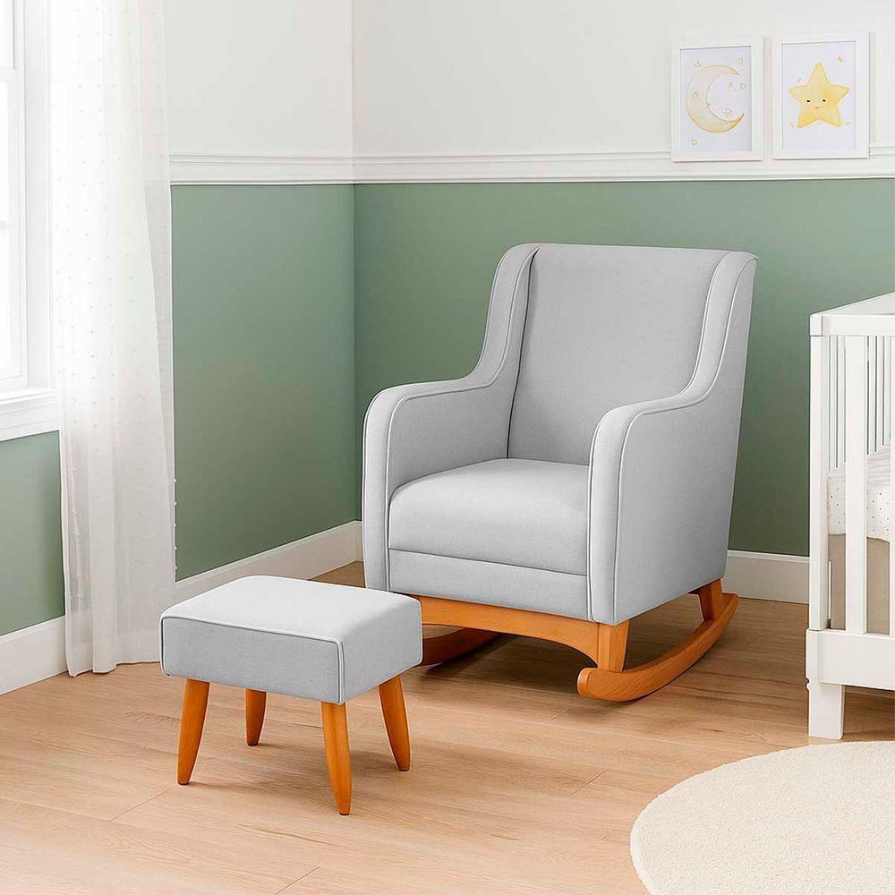 Poltrona De Amamentação Com Balanço Com Puff Aquila Linho Ds Home Linho Cinza - 6