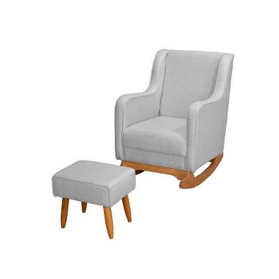 Poltrona De Amamentação Com Balanço Com Puff Aquila Linho Ds Home Linho Cinza