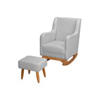 Poltrona De Amamentação Com Balanço Com Puff Aquila Linho Ds Home Linho Cinza - 1