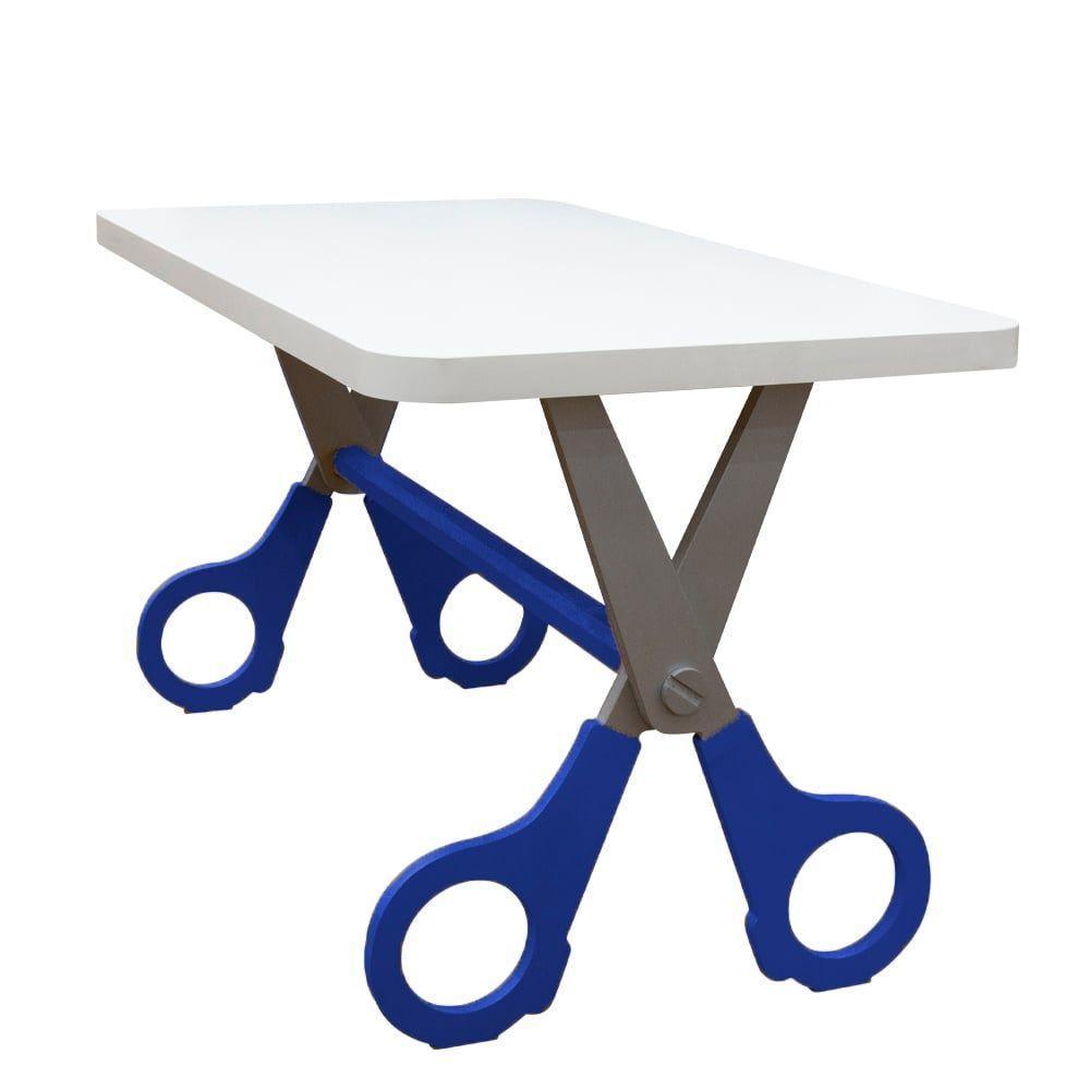 Mesa Infantil Tesoura Azul Tampo Branco Retangular Base Temática Para Estudos E Desenhos Mobília Decor - 2