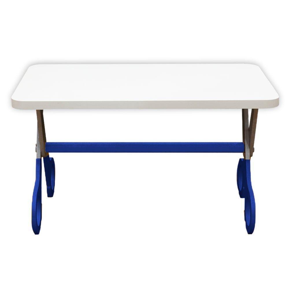 Mesa Infantil Tesoura Azul Tampo Branco Retangular Base Temática Para Estudos E Desenhos Mobília Decor - 3