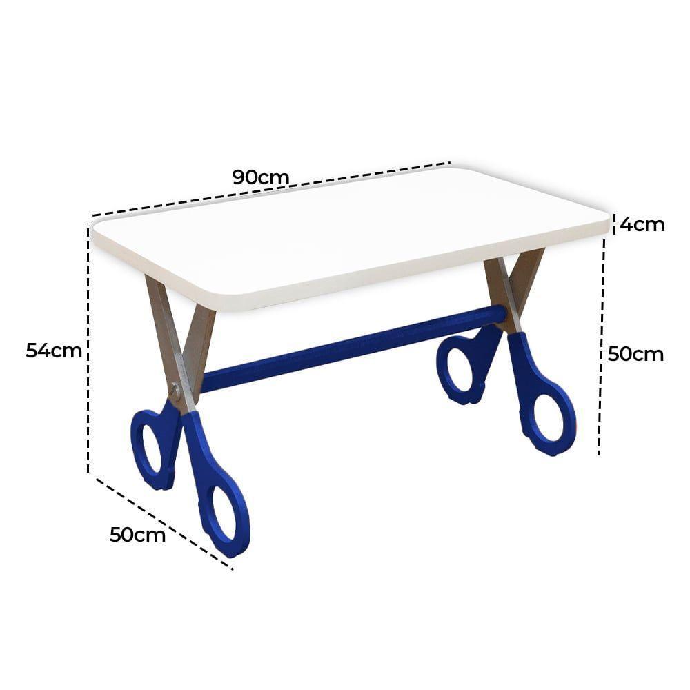 Mesa Infantil Tesoura Azul Tampo Branco Retangular Base Temática Para Estudos E Desenhos Mobília Decor - 4