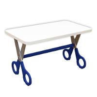 Mesa Infantil Tesoura Azul Tampo Branco Retangular Base Temática Para Estudos E Desenhos Mobília Decor - 1
