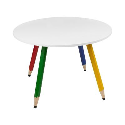 Mesa Infantil Lápis Coloridos Redonda Tampo Branco Pés Temáticos Quarto Menina Menino Mobília Decor
