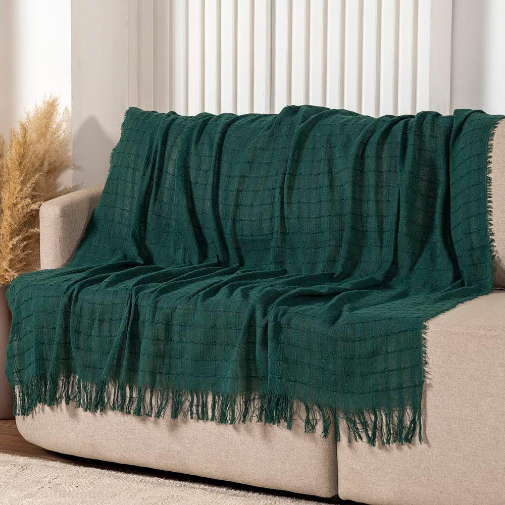 Manta Xale Rubi 2,40m X 1,70m Com Franja Para Sofá Cama 100% Algodão 01 Peça - Verde - 1