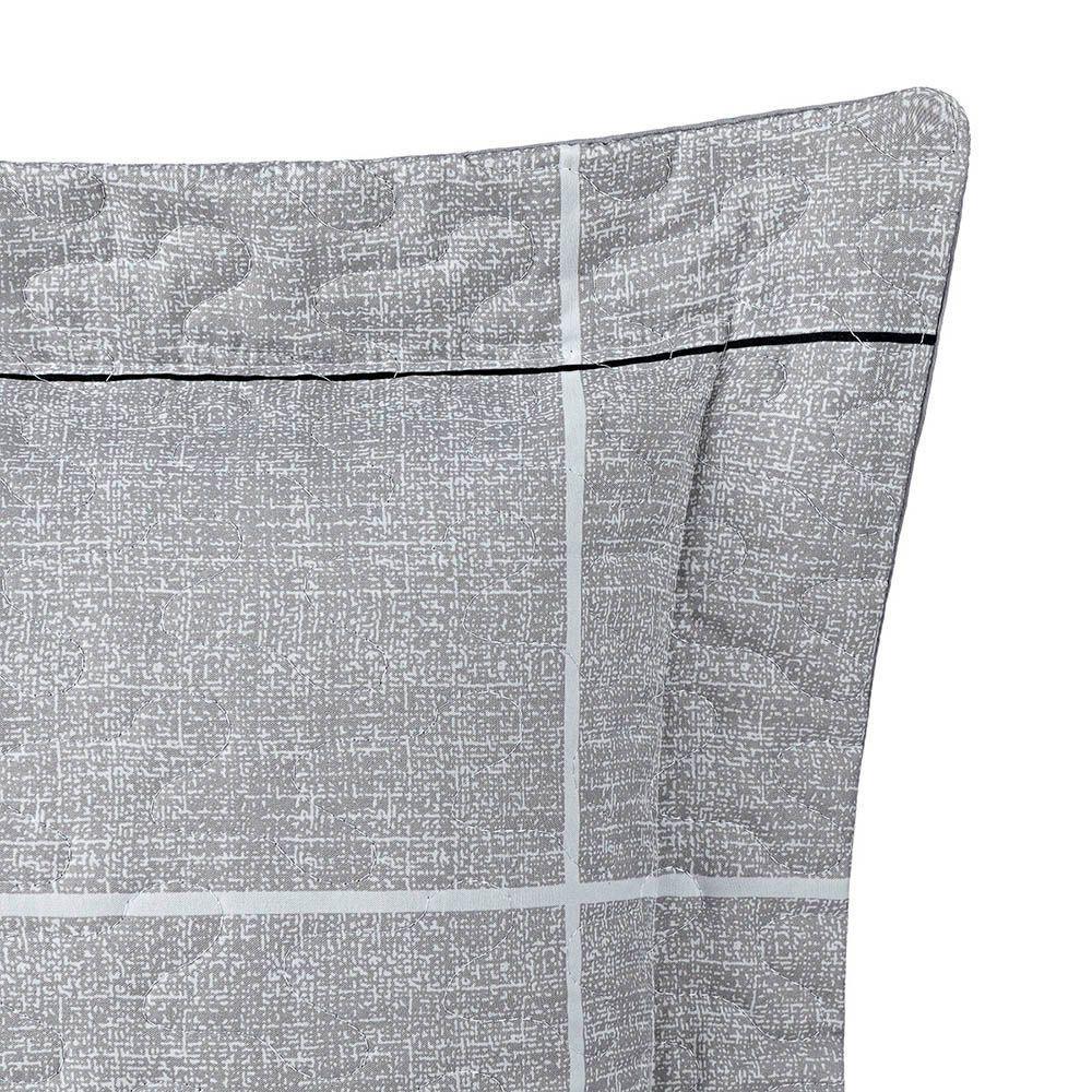 Kit Cobre Leito Colcha Casa Scarpa Celi Casal Padrão Dupla Face Micropercal 200 Fios 3 Peças Xadrez Grid Cinza - 2