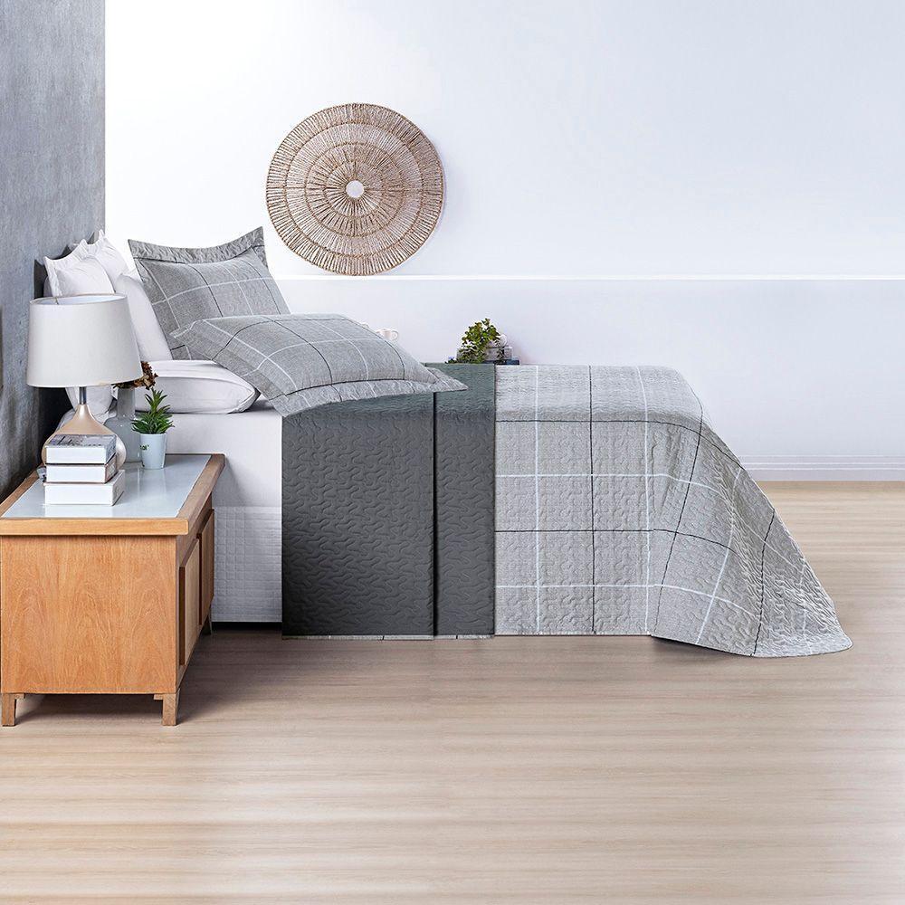 Kit Cobre Leito Colcha Casa Scarpa Celi Casal Padrão Dupla Face Micropercal 200 Fios 3 Peças Xadrez Grid Cinza - 6