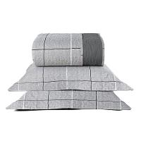 Kit Cobre Leito Colcha Casa Scarpa Celi Casal Padrão Dupla Face Micropercal 200 Fios 3 Peças Xadrez Grid Cinza - 1