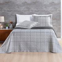 Kit Cobre Leito Colcha Casa Scarpa Celi Casal Padrão Dupla Face Micropercal 200 Fios 3 Peças Xadrez Grid Cinza