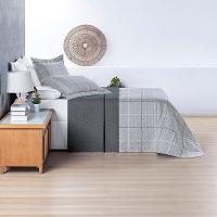 Kit Cobre Leito Colcha Casa Scarpa Celi Casal Padrão Dupla Face Micropercal 200 Fios 3 Peças Xadrez Grid Cinza - 6