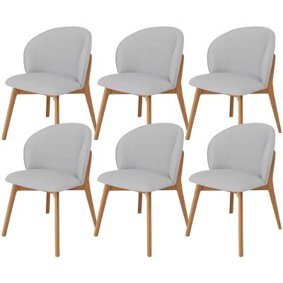 Kit 06 Cadeiras De Jantar E Estar Living Estofada Mia L02 Linho Cinza - Lyam Decor