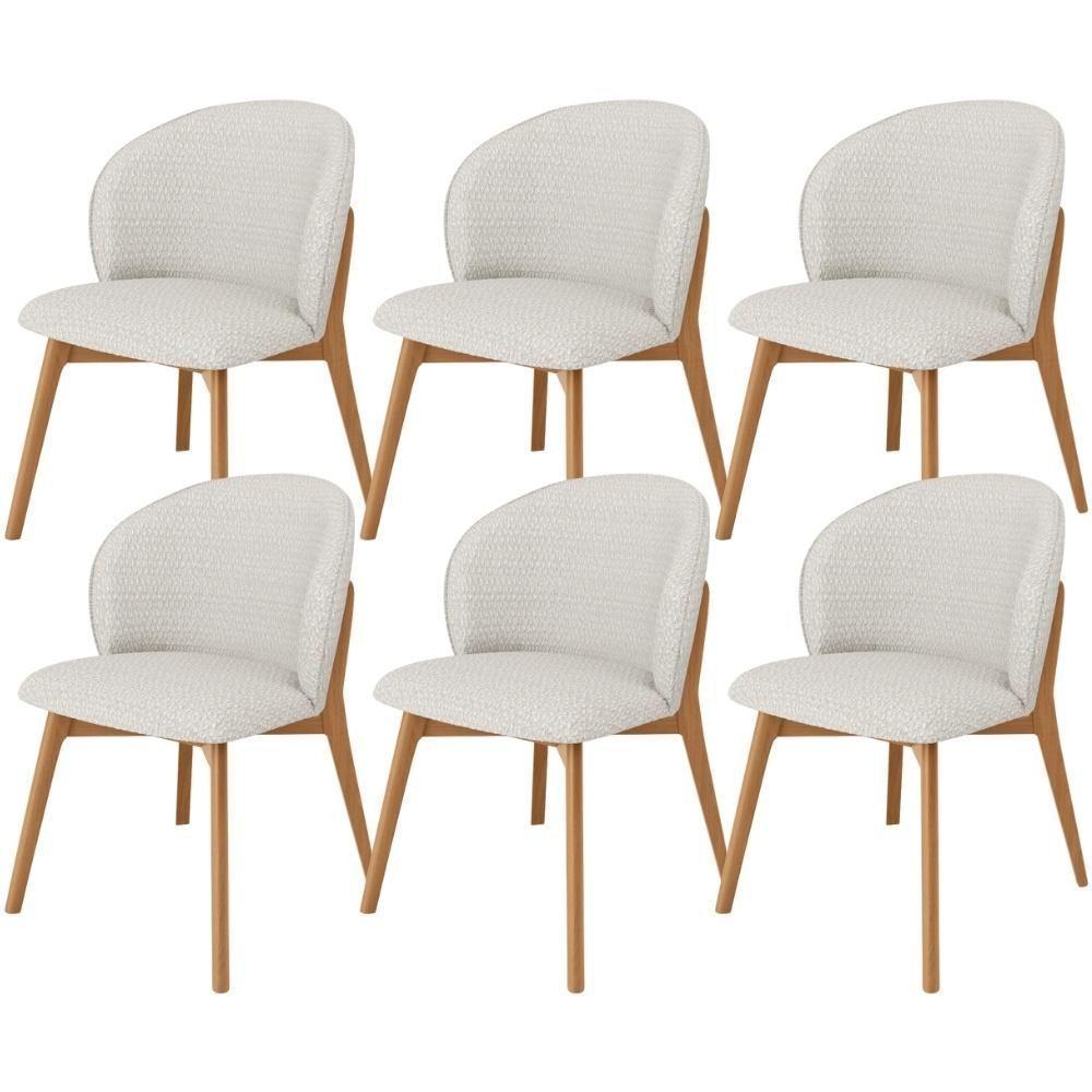 Kit 06 Cadeiras De Jantar E Estar Living Estofada Mia L02 Bouclê Cru - Lyam Decor - 1