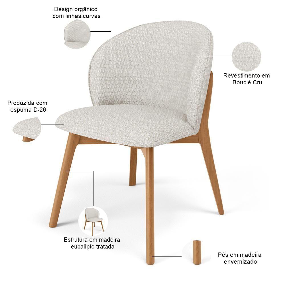 Kit 06 Cadeiras De Jantar E Estar Living Estofada Mia L02 Bouclê Cru - Lyam Decor - 4