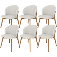 Kit 06 Cadeiras De Jantar E Estar Living Estofada Mia L02 Bouclê Cru - Lyam Decor - 1