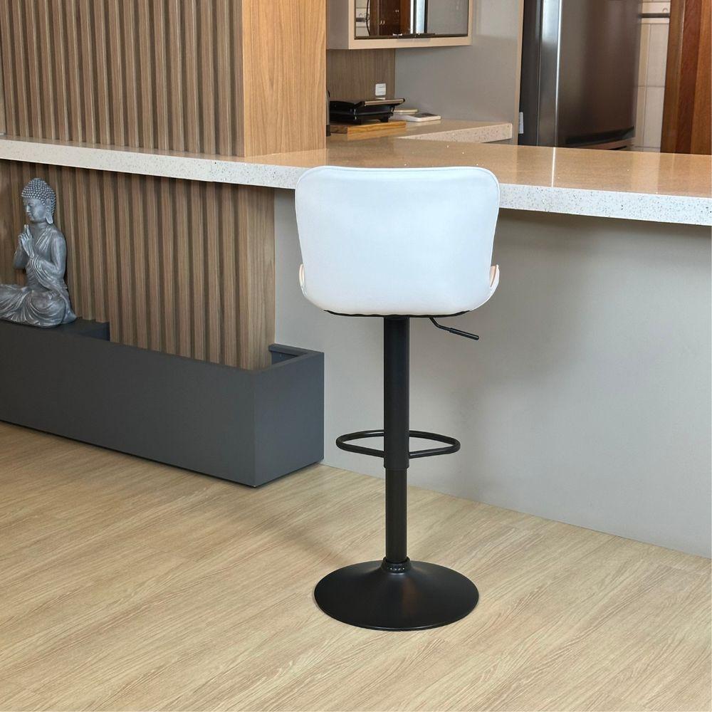 Kit 05 Un Banqueta Alta Para Cozinha Americana Bar Giratória Branco - 5