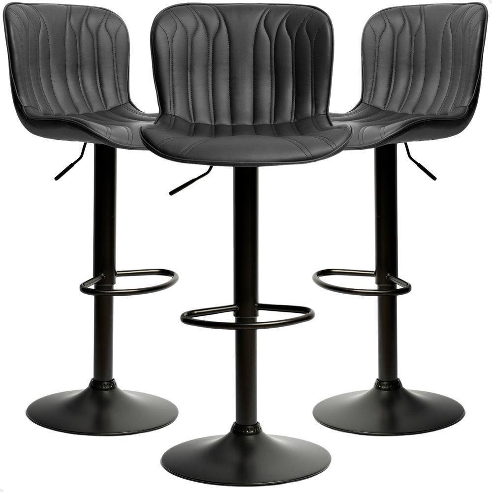 Kit 03 Un Banquetas Altas Giratórias Encosto Bar Confortável Preto - 1