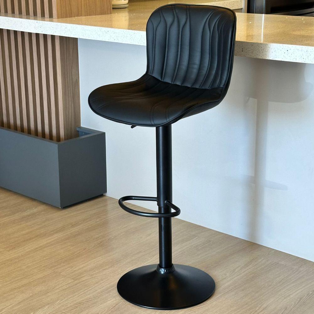 Kit 03 Un Banquetas Altas Giratórias Encosto Bar Confortável Preto - 3