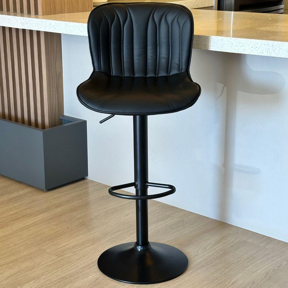 Kit 03 Un Banquetas Altas Giratórias Encosto Bar Confortável Preto - 4