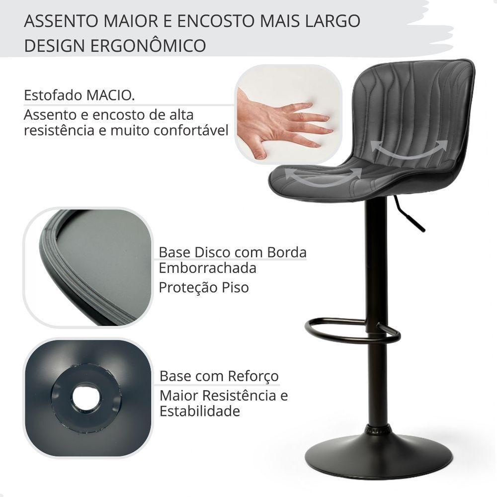 Kit 03 Un Banquetas Altas Giratórias Encosto Bar Confortável Preto - 7