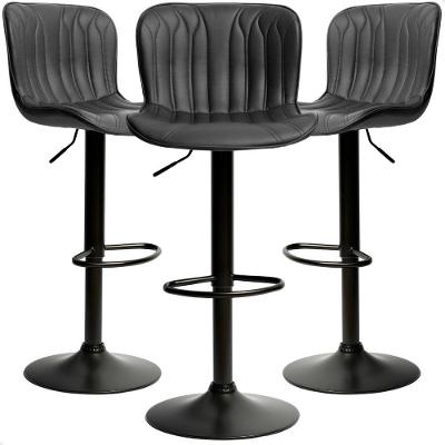 Kit 03 Un Banquetas Altas Giratórias Encosto Bar Confortável Preto