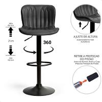 Kit 03 Un Banquetas Altas Giratórias Encosto Bar Confortável Preto - 6