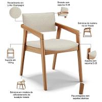 Kit 02 Cadeiras Para Sala De Jantar Estar Living Giorgia L02 Linho Champagne - Lyam Decor