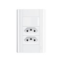 Interruptor Simples E Tomada Dupla 2p+t 10a Fame Modulare Com Placa 4x2 Branco - 1