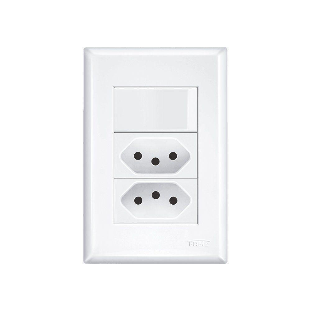 Interruptor Simples E Tomada Dupla 2p+t 10a Fame Evidence Com Placa 4x2 Branco - 1