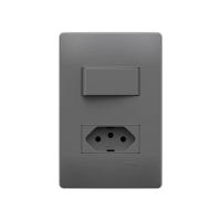 Interruptor Simples E Tomada 2p+t 10a Fame Habitat Onix Com Placa 4x2 Onix - 1