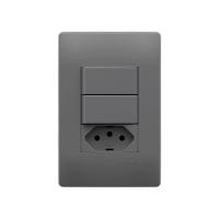 Interruptor Simples Duplo E Tomada 2p+t 10a Fame Habitat Onix Com Placa 4x2 Onix - 1