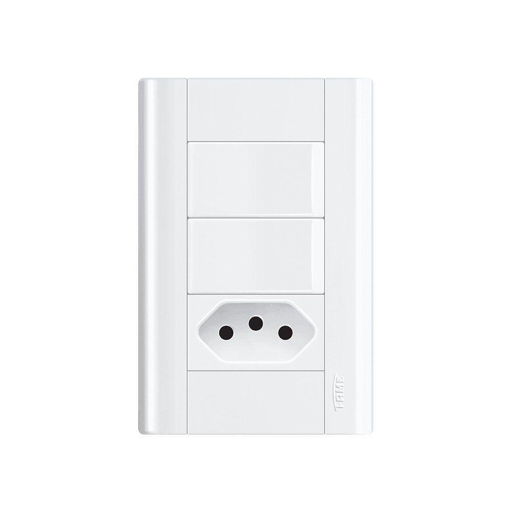 Interruptor Simples Duplo E Tomada 2p+t 10a Fame Modulare Com Placa 4x2 Branco - 1