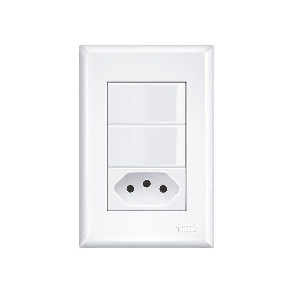 Interruptor Simples Duplo E Tomada 2p+t 10a Fame Evidence Com Placa 4x2 Branco - 1