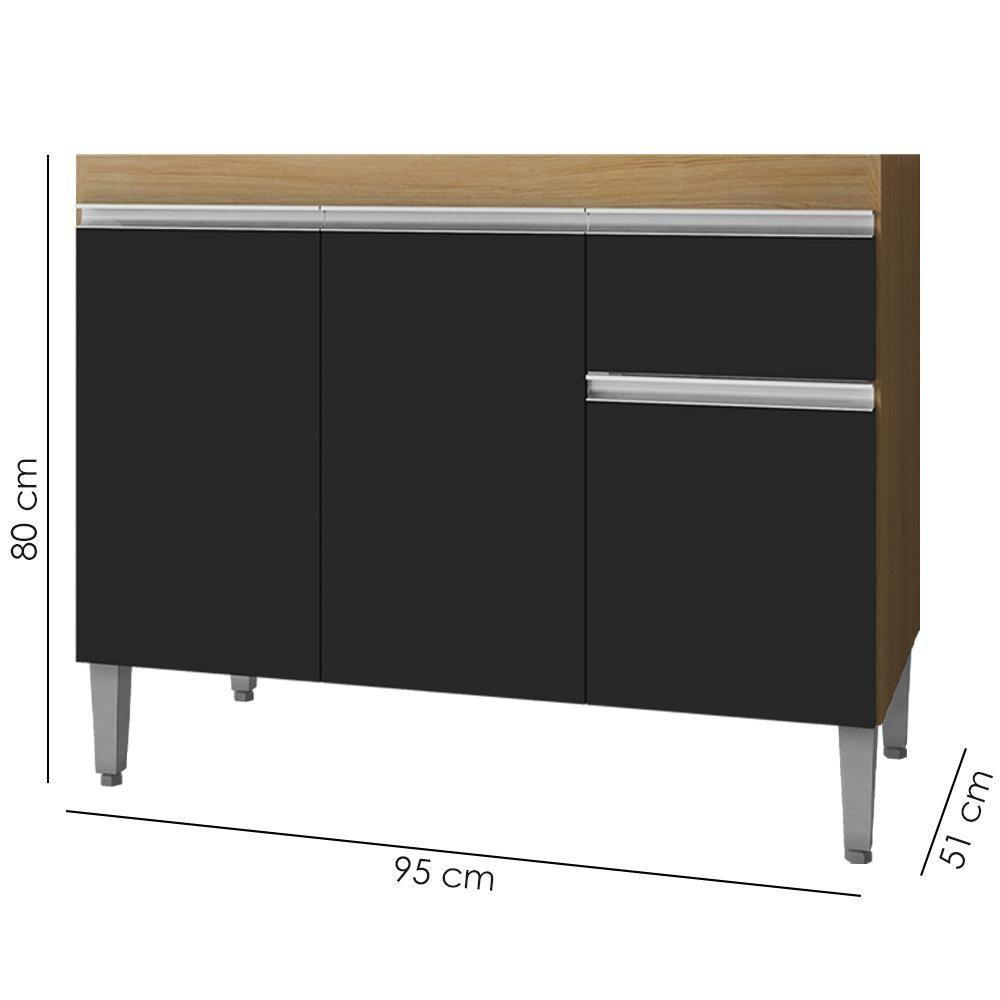 Balcao Para Pia Sem Tampo 95 Cm Tatiane Amendoa Preto Reajl Moveis Amendoa Preto - 3