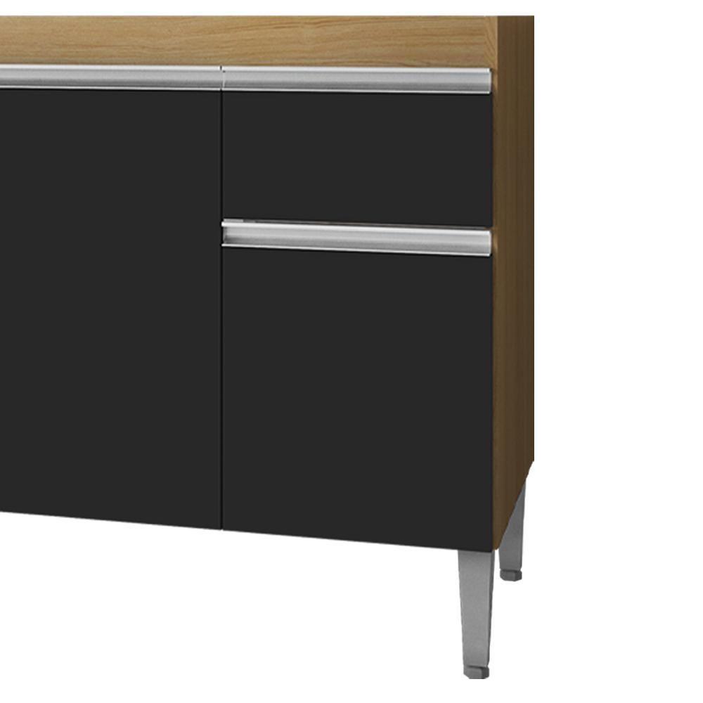 Balcao Para Pia Sem Tampo 95 Cm Tatiane Amendoa Preto Reajl Moveis Amendoa Preto - 7