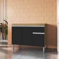 Balcao Para Pia Sem Tampo 95 Cm Tatiane Amendoa Preto Reajl Moveis Amendoa Preto - 8