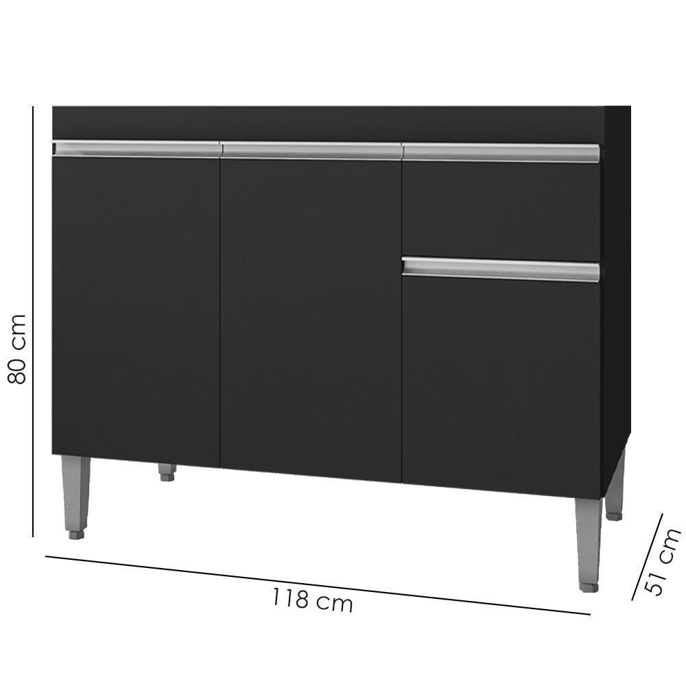 Balcao Para Pia Sem Tampo 118 Cm Tatiane Preto Reajl Moveis Preto - 3