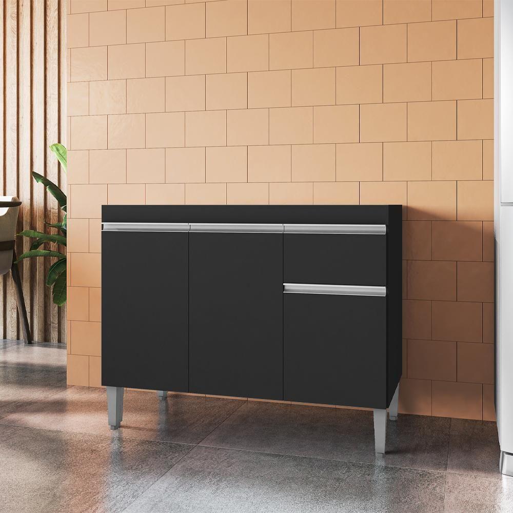 Balcao Para Pia Sem Tampo 118 Cm Tatiane Preto Reajl Moveis Preto - 8