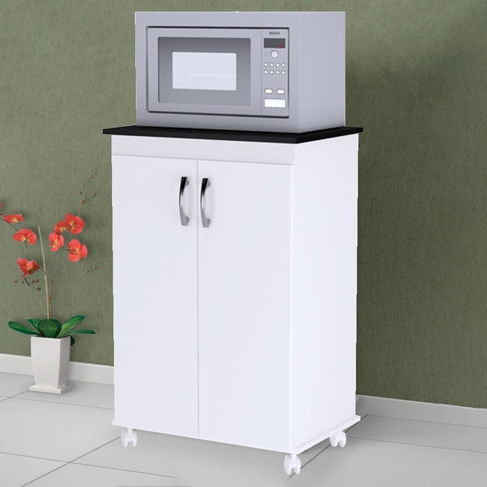 Balcao Multiuso 2 Portas 59 Cm Vitoria Branco Preto Reajl Moveis Branco Preto - 1