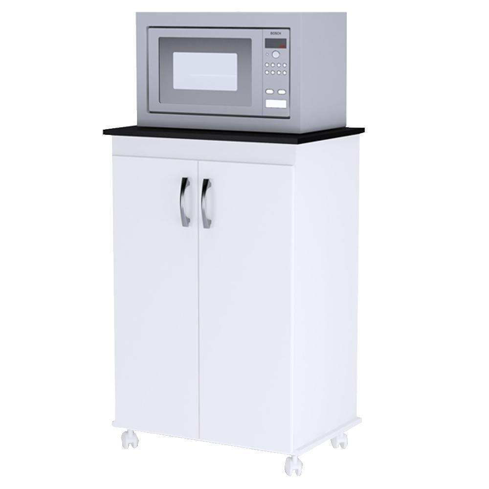 Balcao Multiuso 2 Portas 59 Cm Vitoria Branco Preto Reajl Moveis Branco Preto - 2