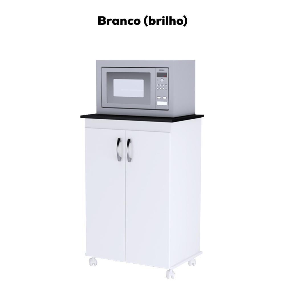 Balcao Multiuso 2 Portas 59 Cm Vitoria Branco Preto Reajl Moveis Branco Preto - 3
