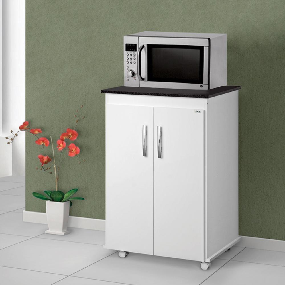 Balcao Multiuso 2 Portas 59 Cm Vitoria Branco Preto Reajl Moveis Branco Preto - 5